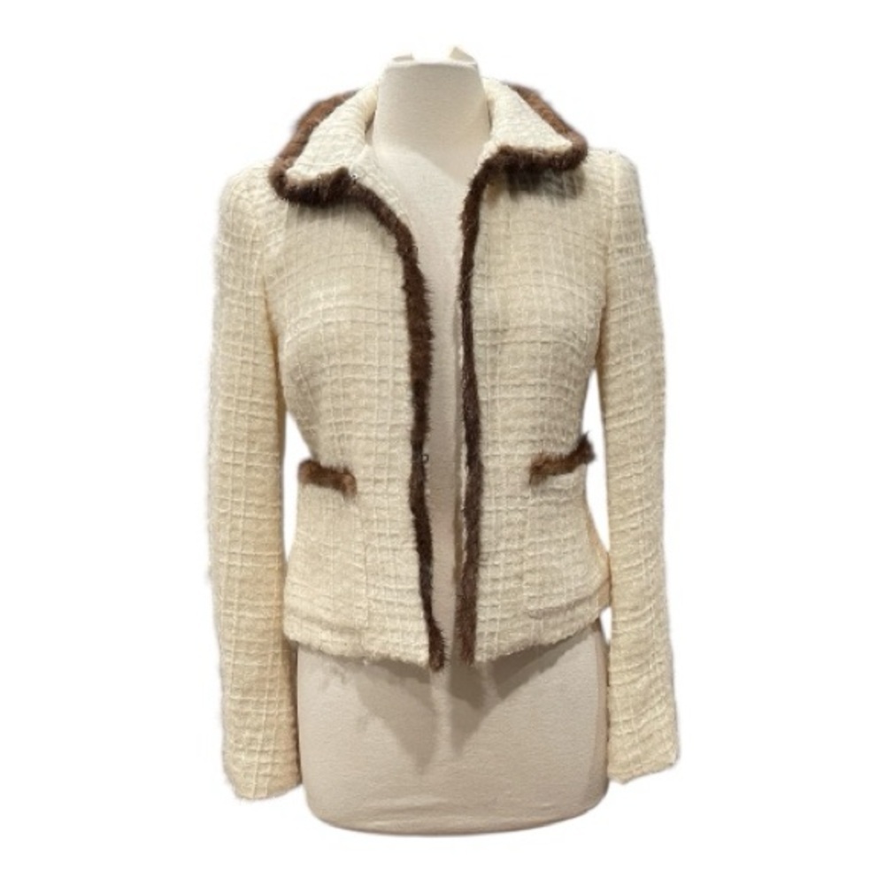 Atos Lombardini Textured Jacket with Faux Mink Trim SZ 8 44 IT